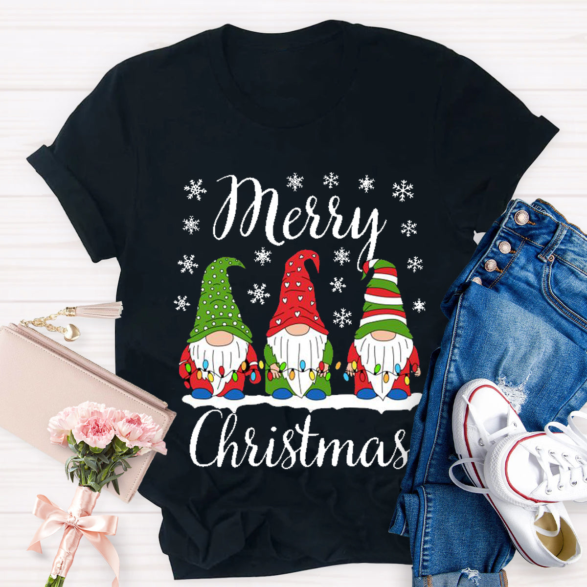 Merry Christmas Three Gnomes Light T-Shirt