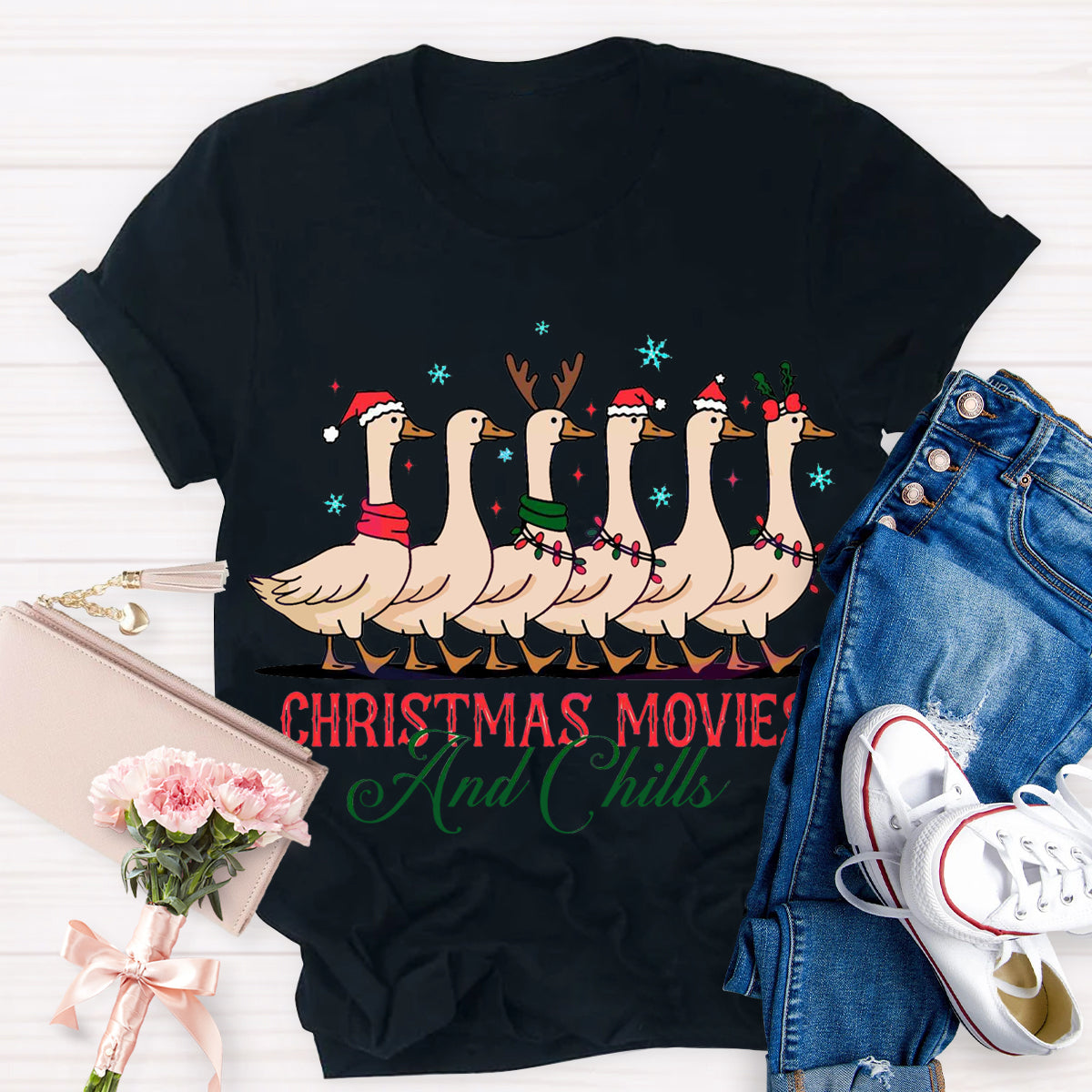 Christmas Movie And Chills Merry Duckmas Christmas Light T-Shirt