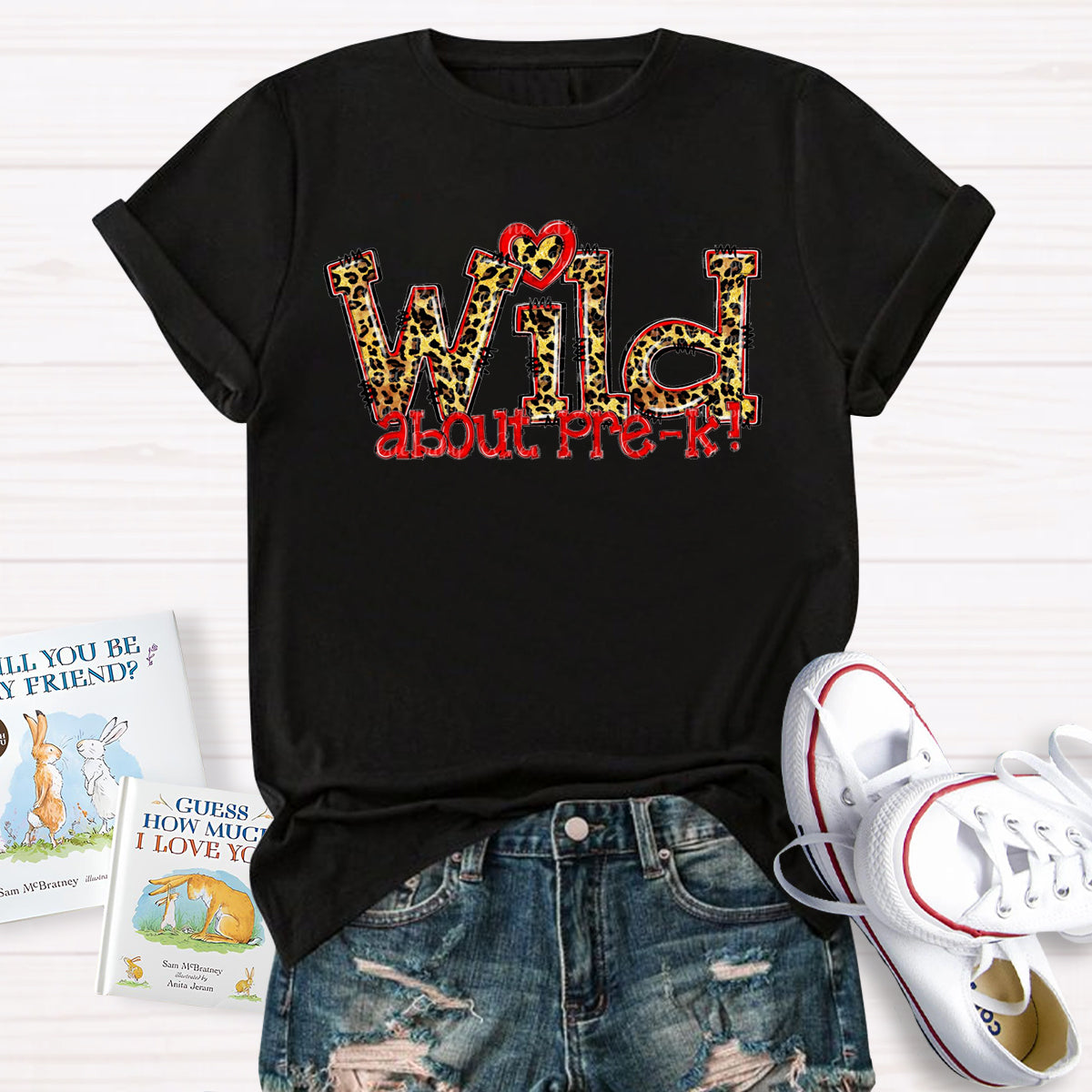 Wild About Pre-K Red Heart T-Shirt