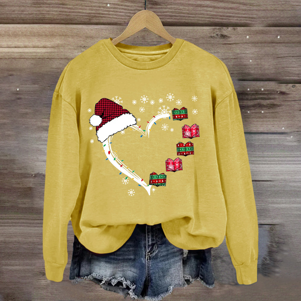 Christmas Books Heart Teacher Sweatshirt