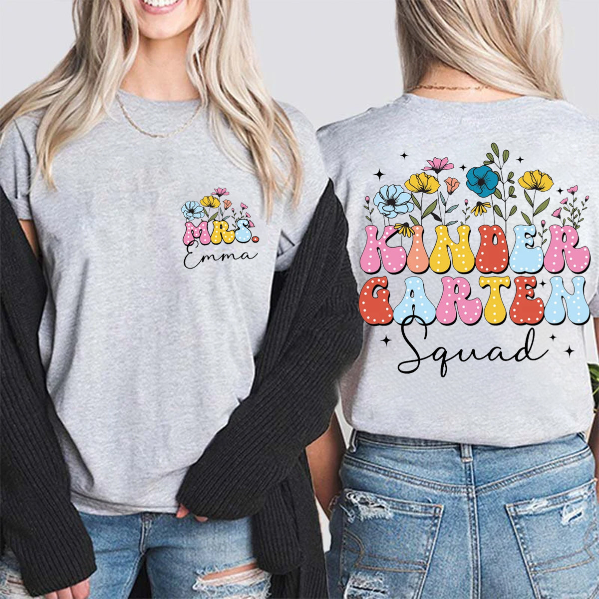 Personalized Name Kinder Garten Squad Double Printed T-shirt