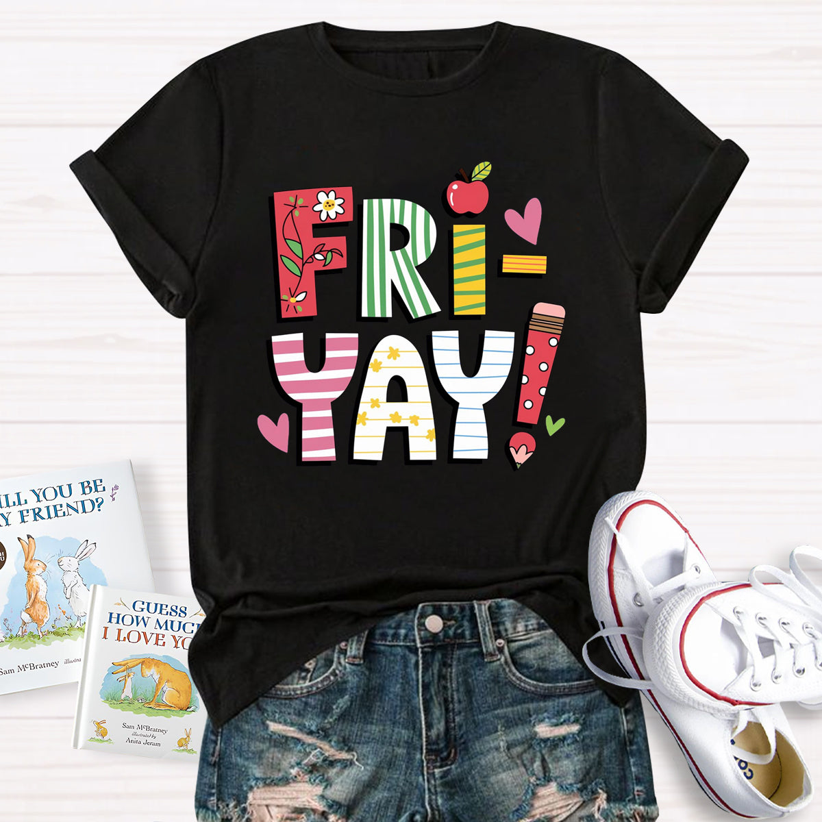 Fri-yay Floral Apple Pencil Teacher T-Shirt