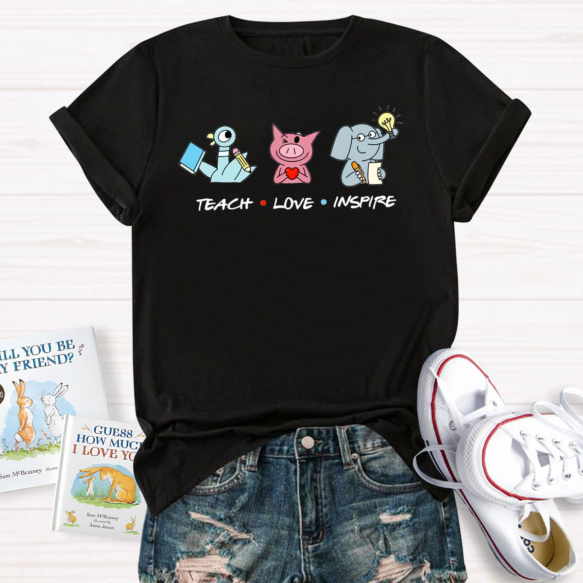 Teach Love Inspire Elephant And Piggie Teacher T-Shirt