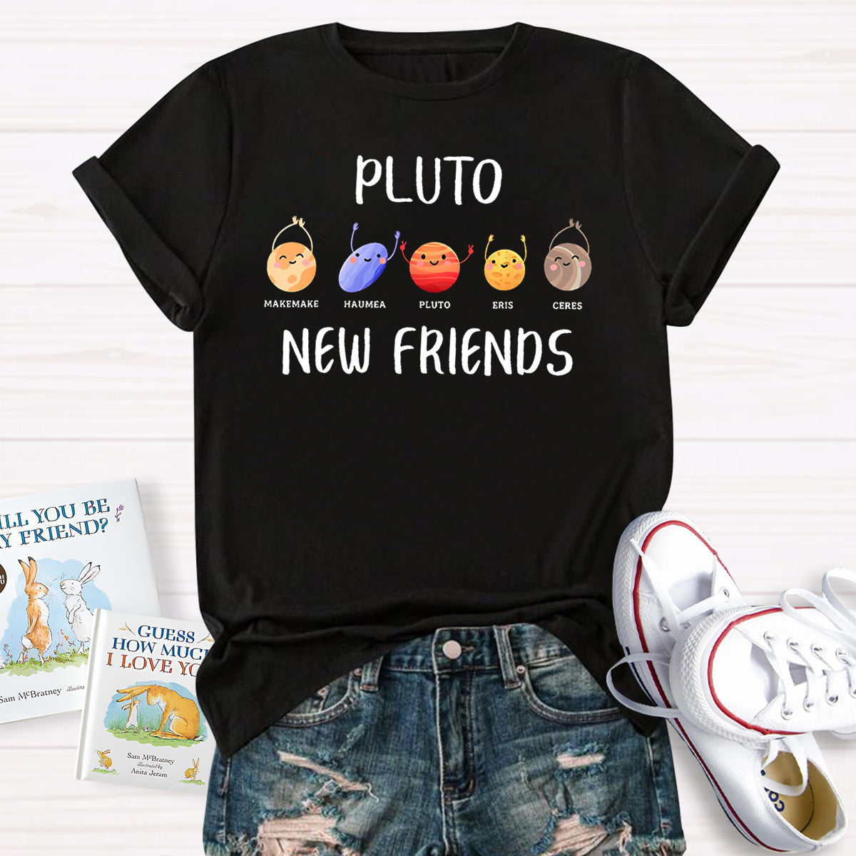 Pluto New Friends Dwarf Planets Funny Astronomy Science T-shirt