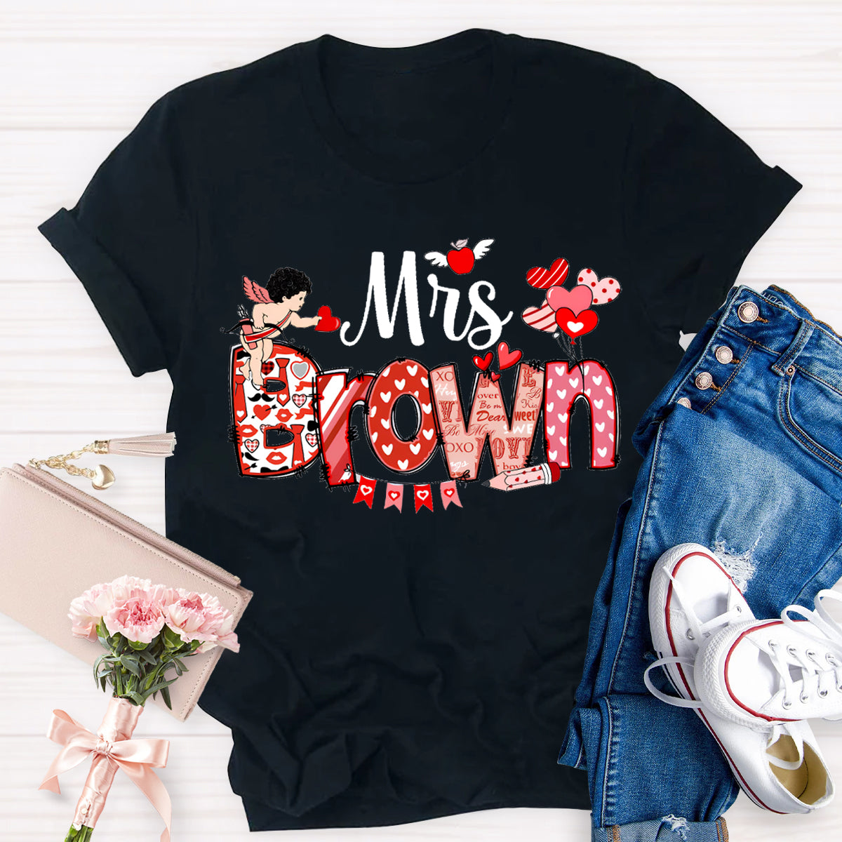 Personalized Name Teacher Valentine's Day T-Shirt