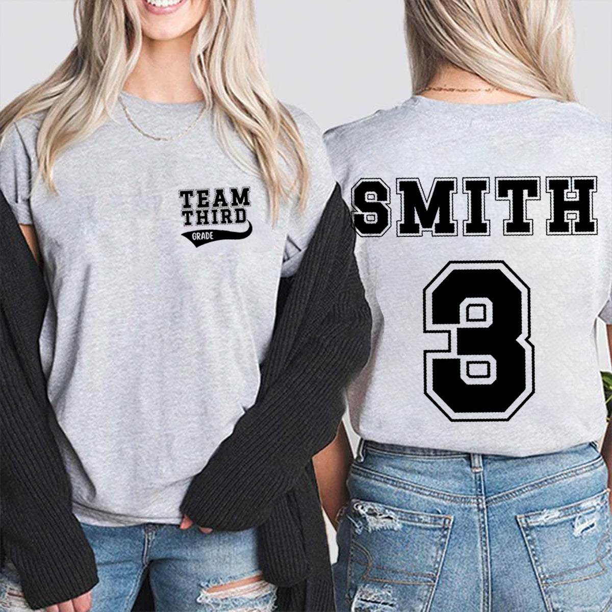 Personalized Grade And Name Team Third Grade Double Printed T-shirt