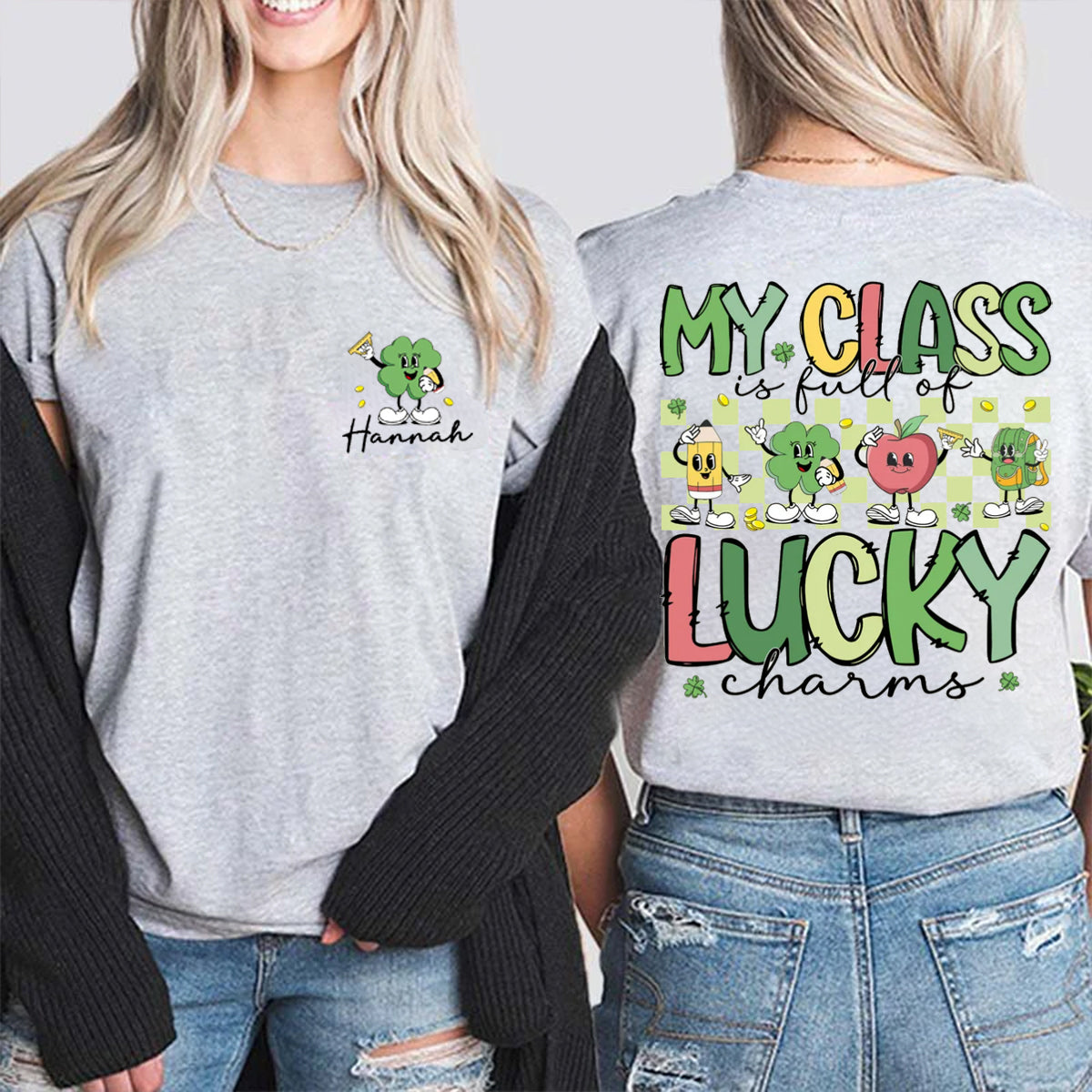 Personalized Name My Class Is Full Of Lucky Charms Double Printed T-shirt