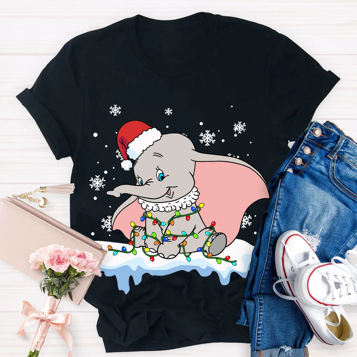 Cute Dumbo Flying Elephant Christmas T-Shirt