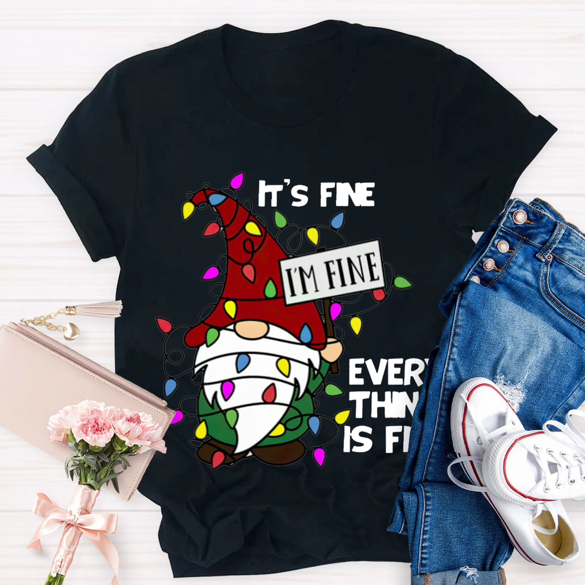 It's Fine I‘m Fine Everything Is Fine Gnome Christmas T-Shirt