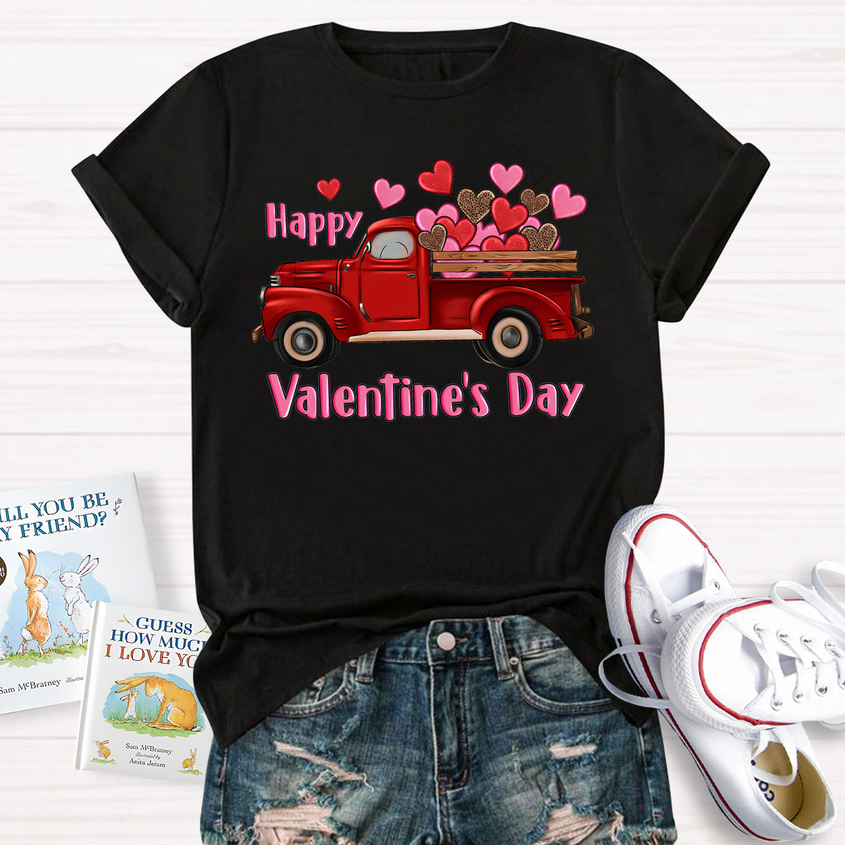 Happy Valentine's Day Truck Hearts T-Shirt