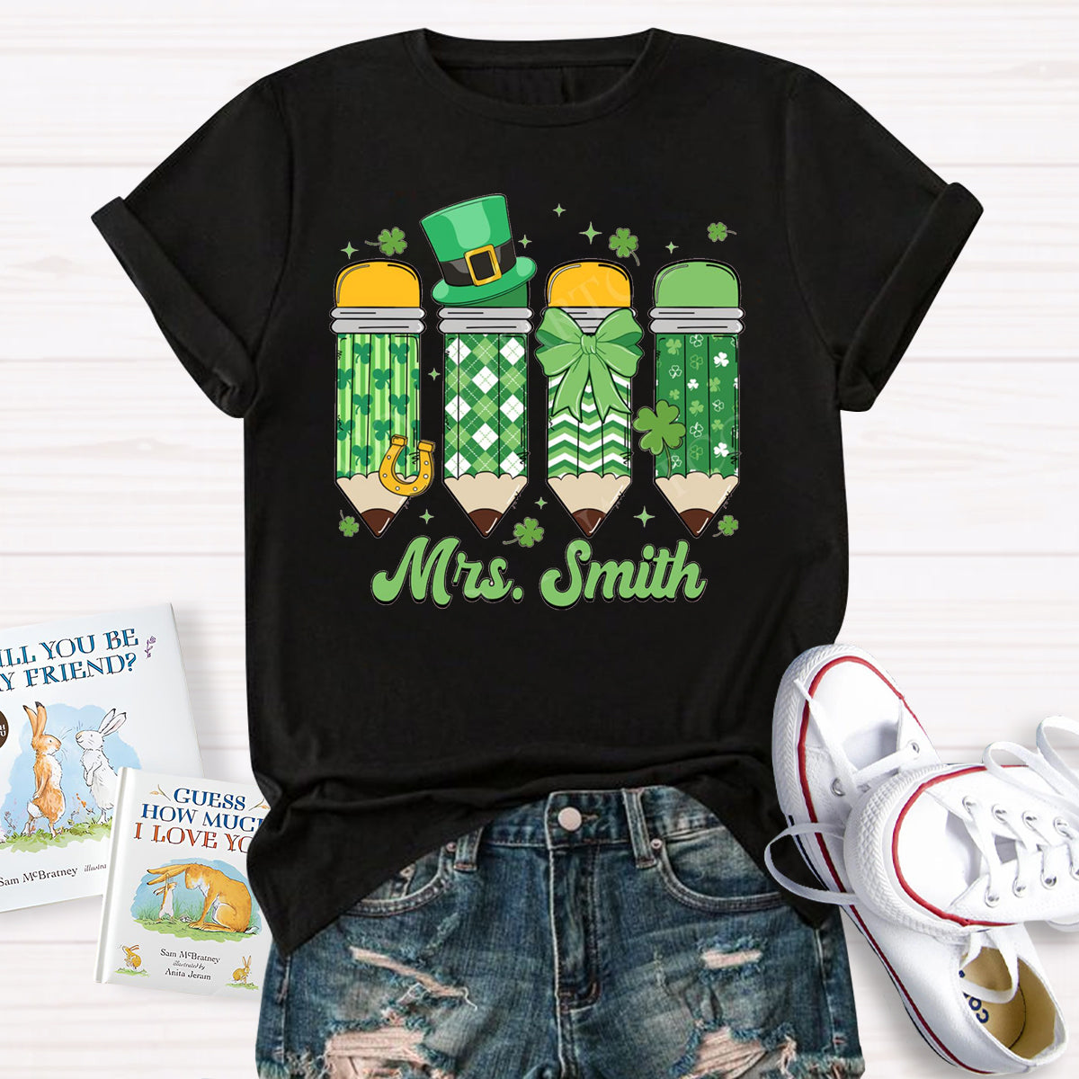 Personalize Name St. Patrick's Day Pencil Teacher T-Shirt