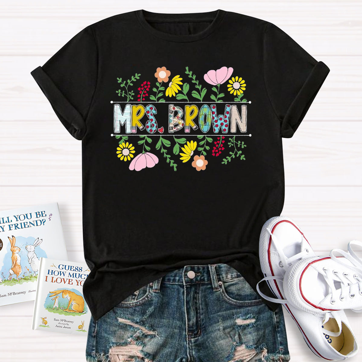 Personalized Name Vintage Floral Mrs.Brown T-Shirt