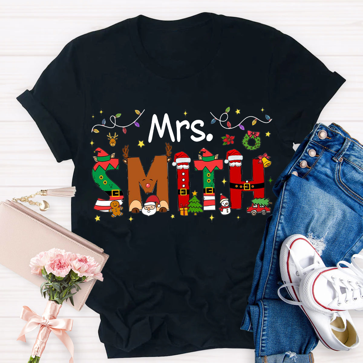 Personalized Name Christmas Teacher T-Shirt