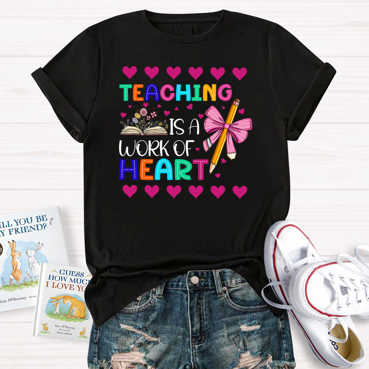 Teaching is Heart Work Pink Heart T-Shirt