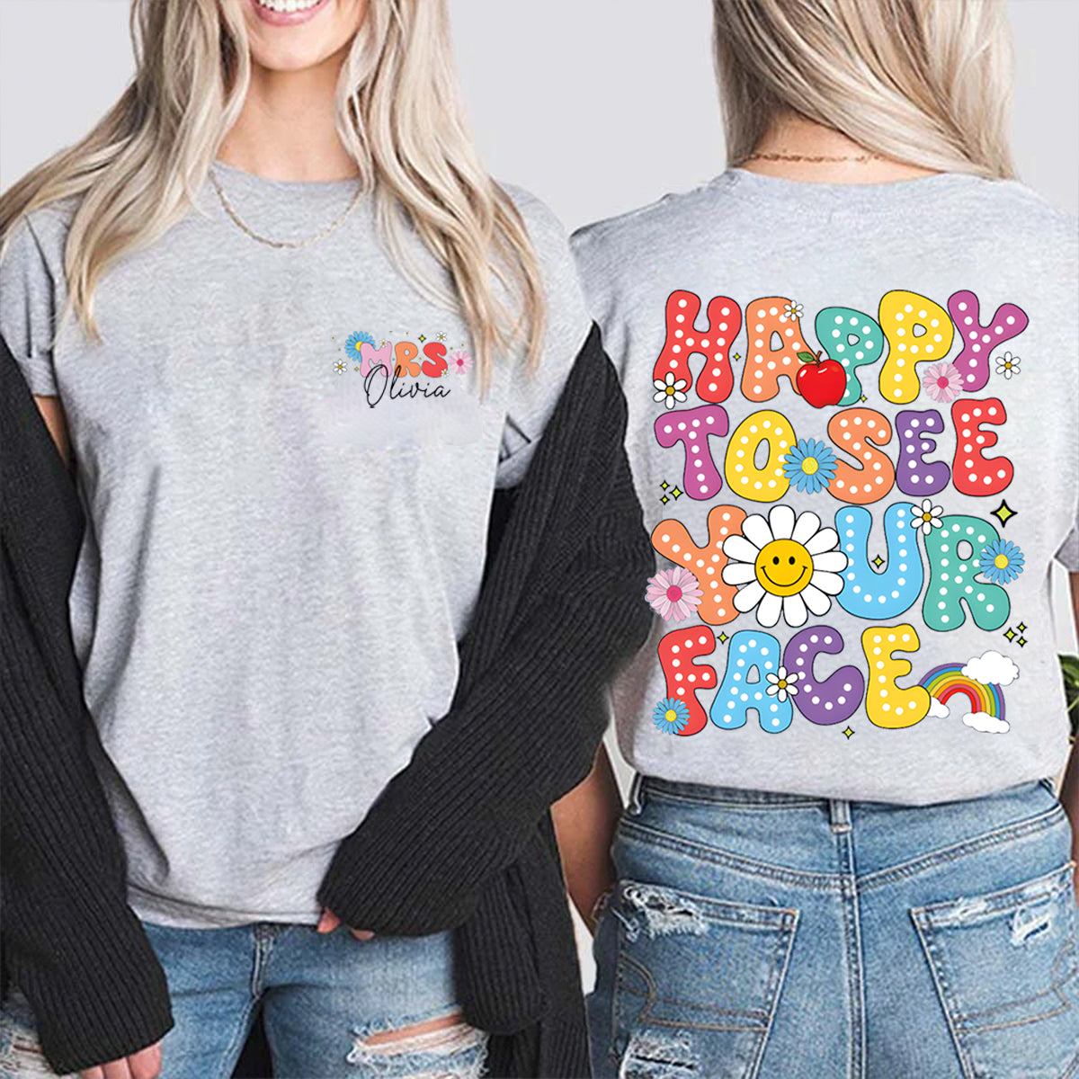 Personalized Name Happy To See Your Face Back To School Double Printed T-shirt