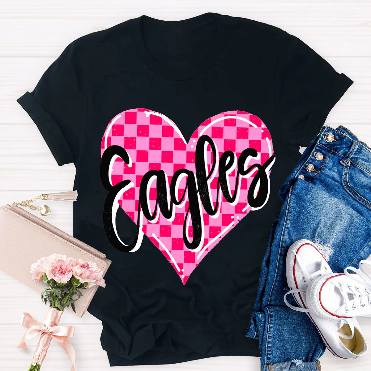 Personalized Mascot Pink Heart Teacher T-Shirt