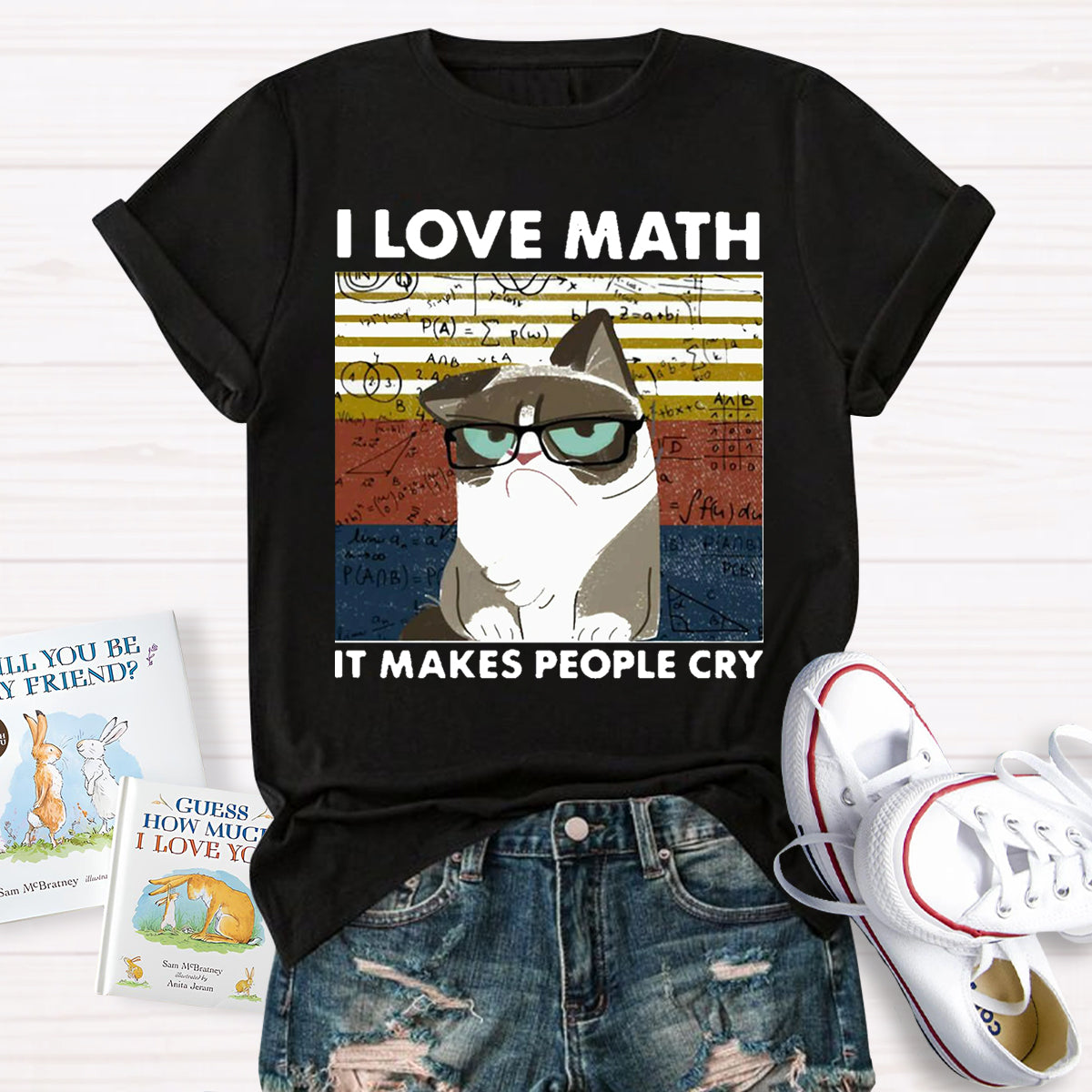 I Love Math It Makes People Cry Funny Cat T-Shirt