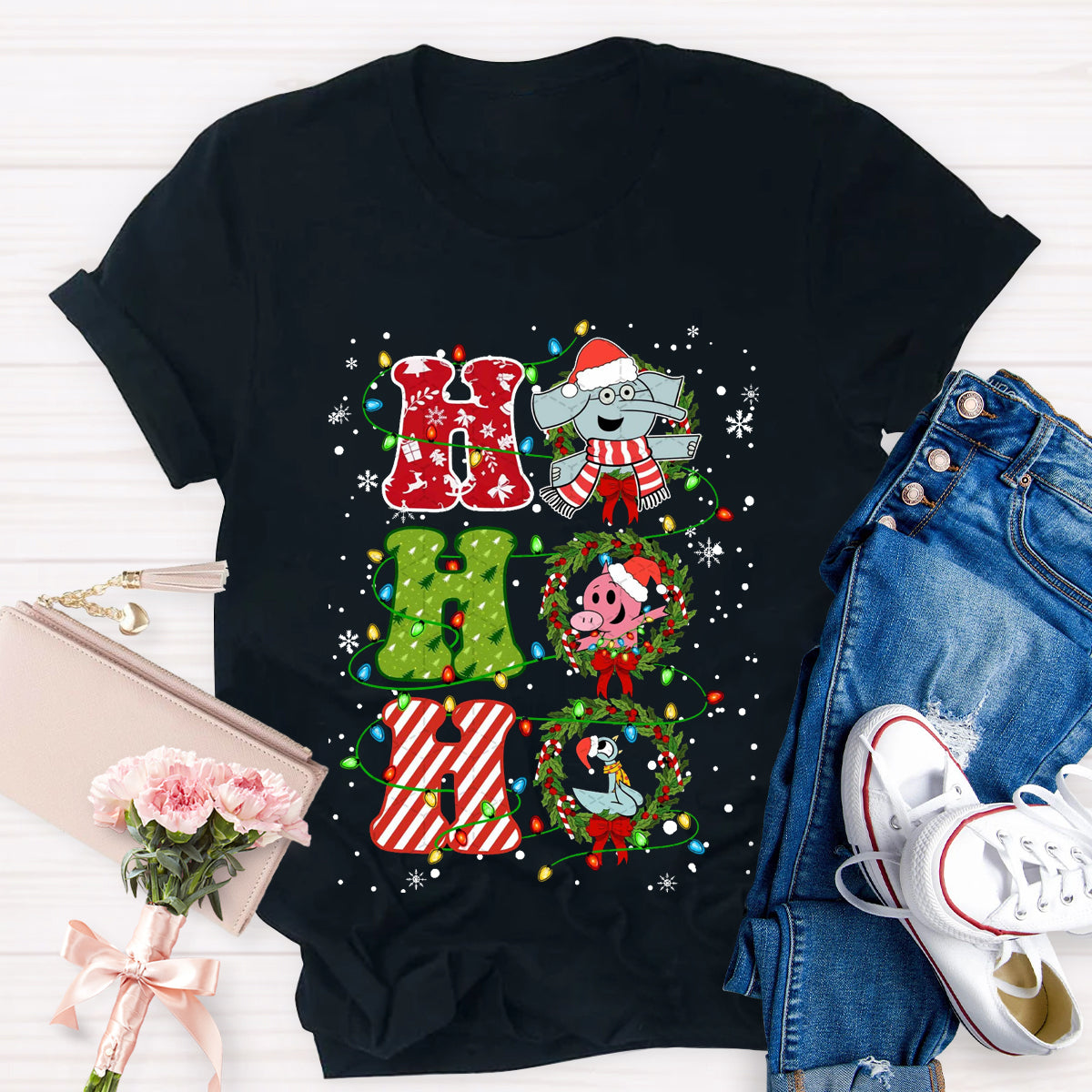 Ho Ho Ho The Elephant And Friends Merry Christmas T-Shirt