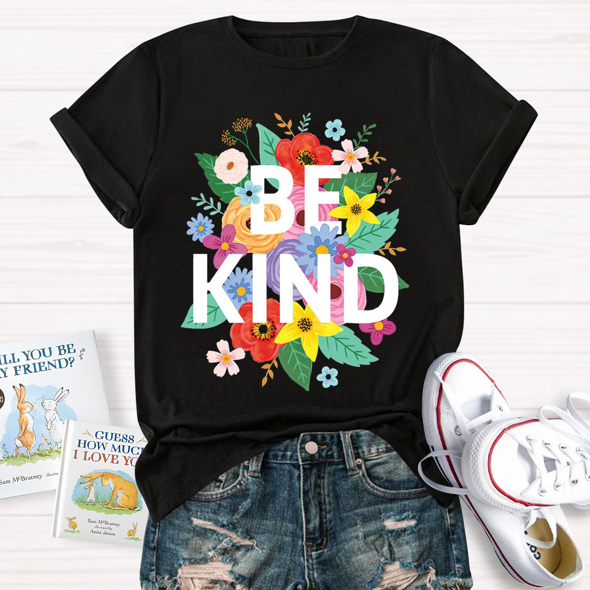 Colorful Flower Be Kind Teacher T-Shirt