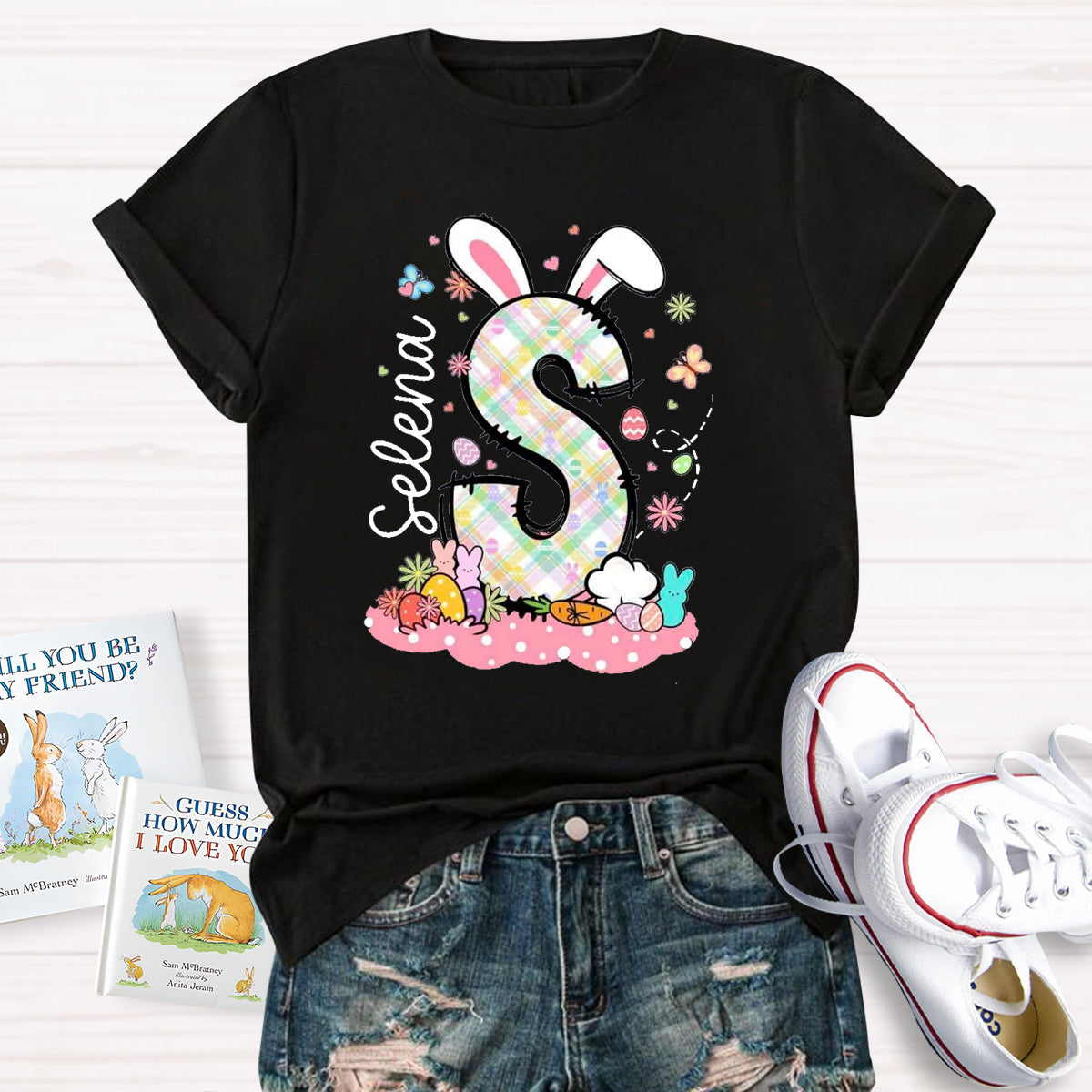 Personalized Name Bunny Ears Letters T-Shirt