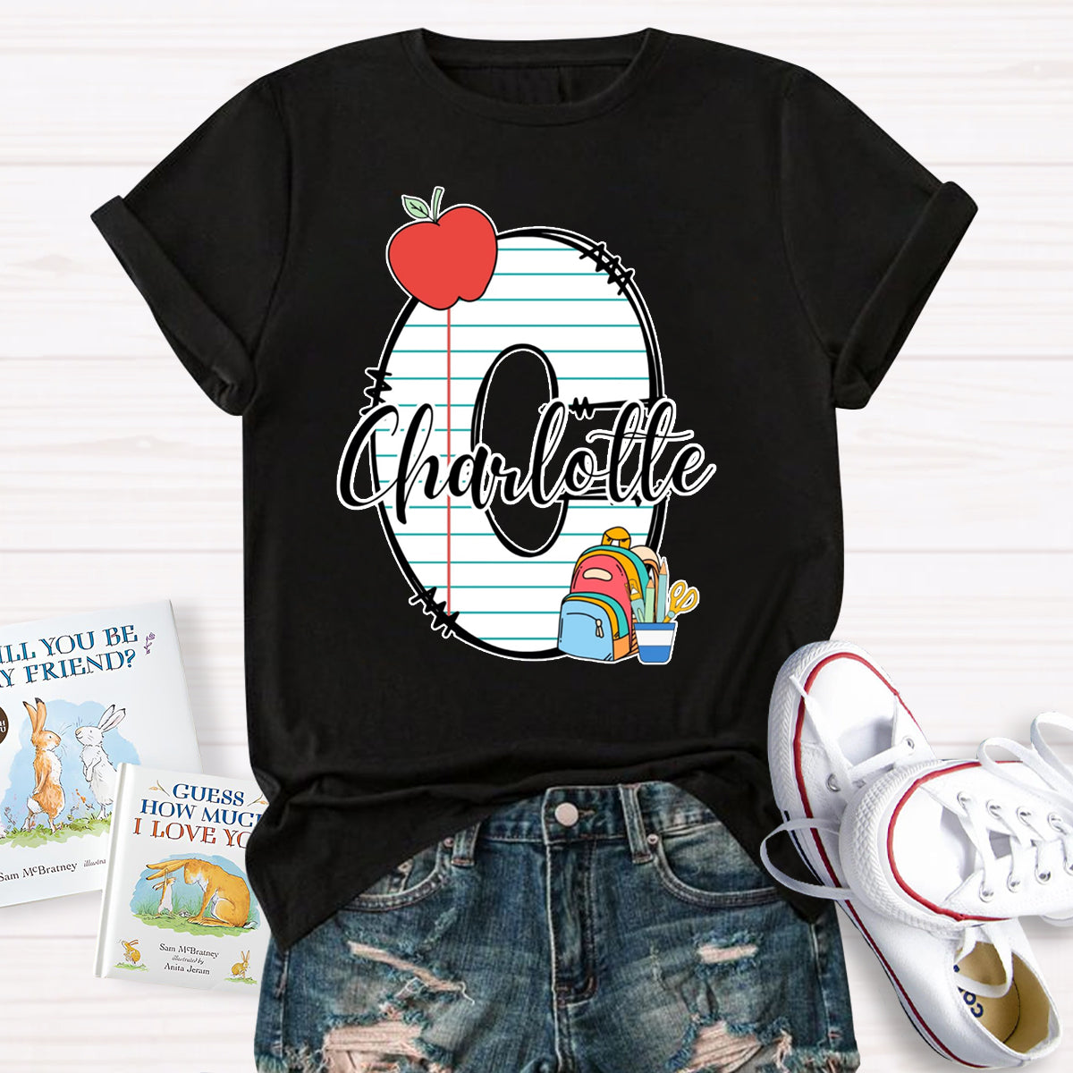 Personalized Name Apple Check Letter T-Shirt