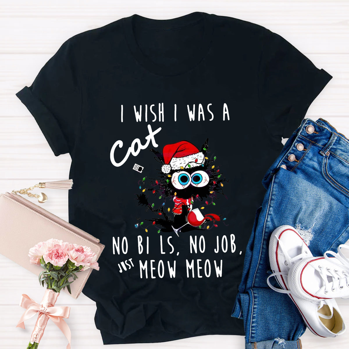 Funny Christmas I Wish I Was A Cat T-Shirt