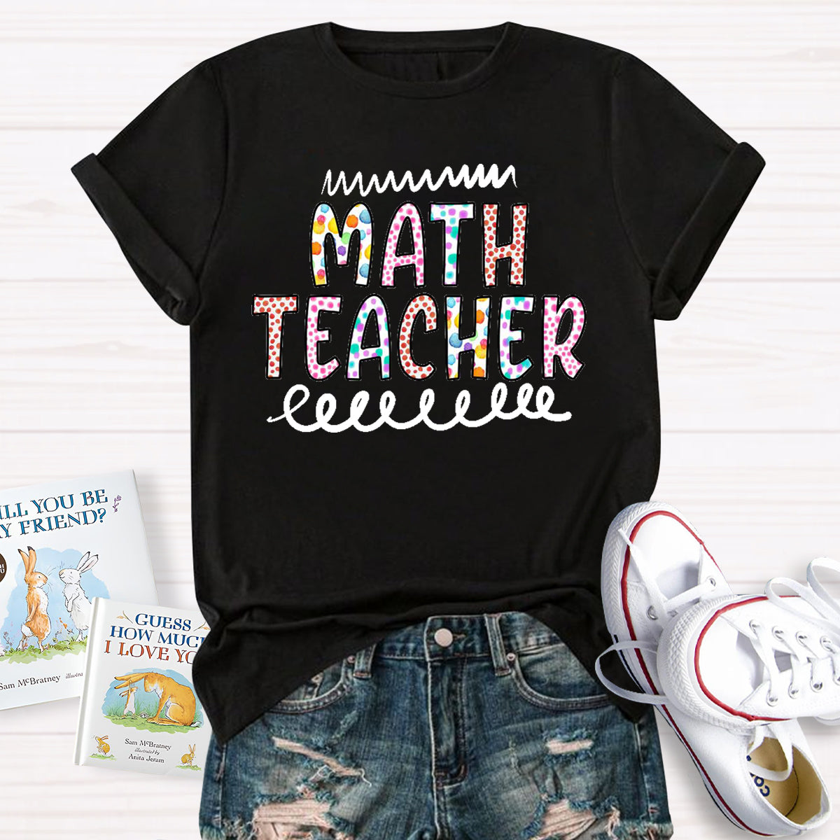 Colorful Polka Dot Design Math Teacher T-Shirt