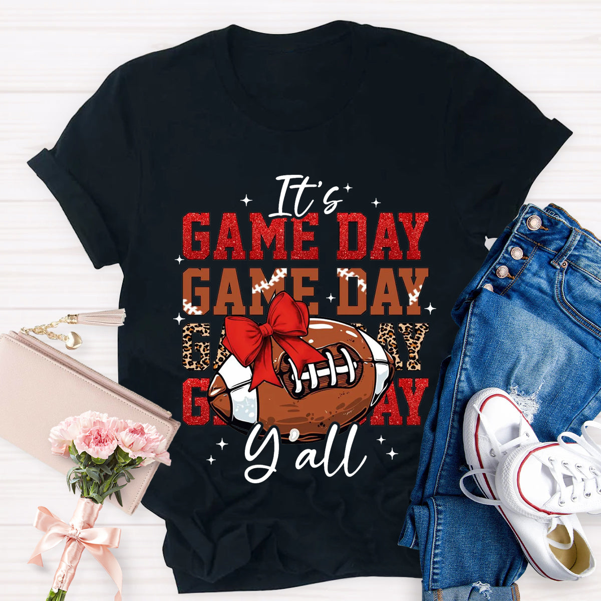 It's Game Day Yall Red Glitter T-Shirt