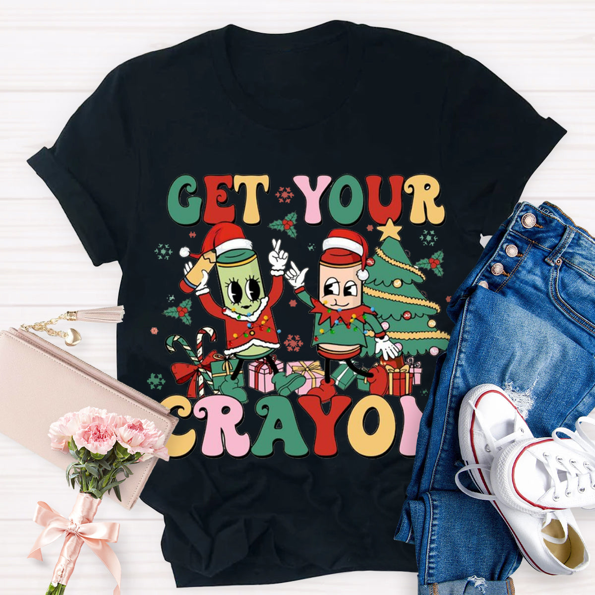 Christmas Get Your Crayon Art Teacher  T-Shirt