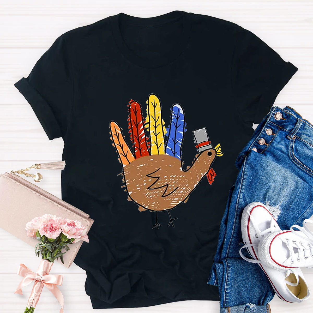 Hand Painted Turkey Teacher T-Shirt