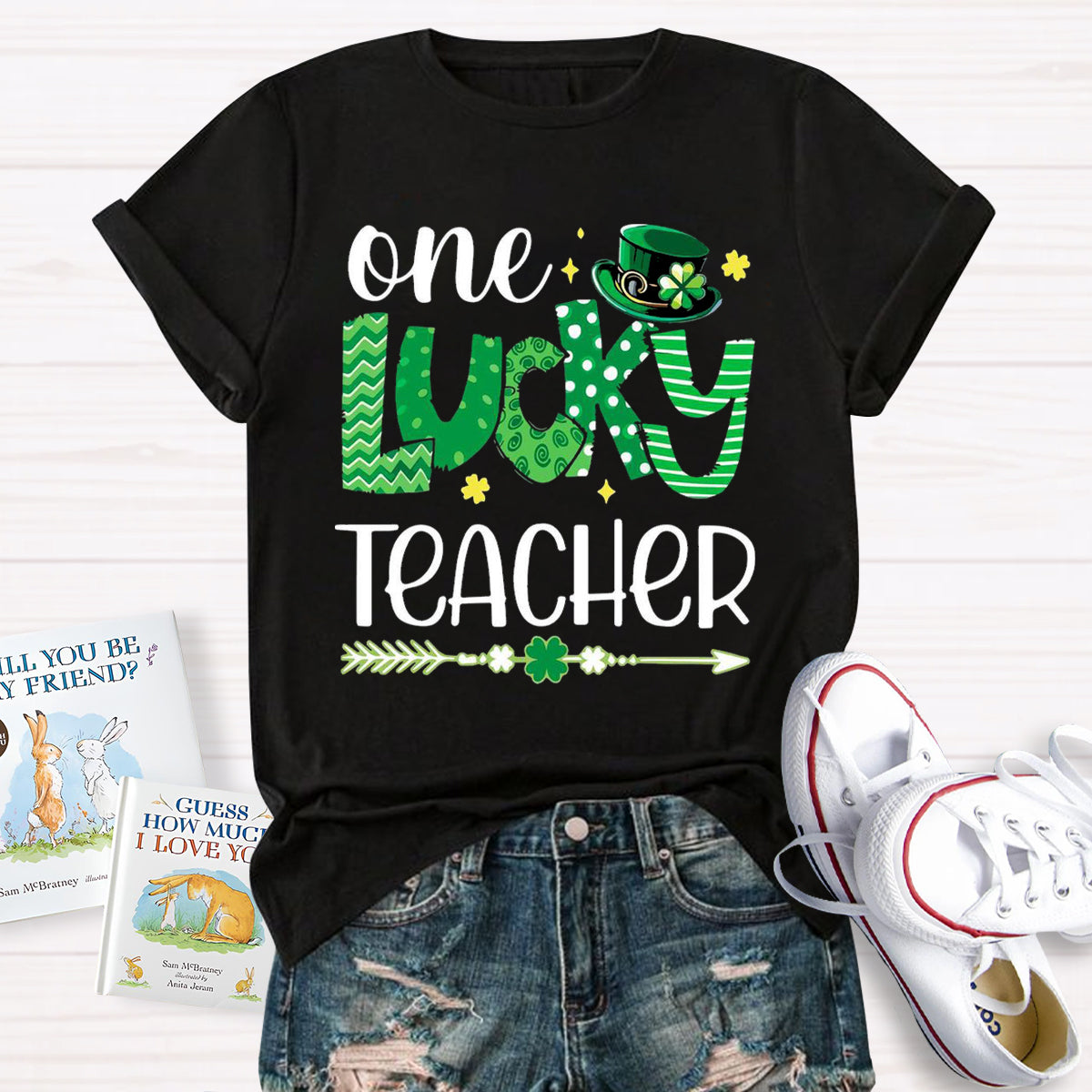 One Lucky Teacher Green Hat T-Shirt