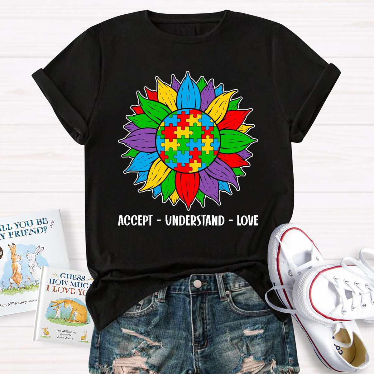 Accept Understand Love Colorful Sunflower Teacher T-Shirt