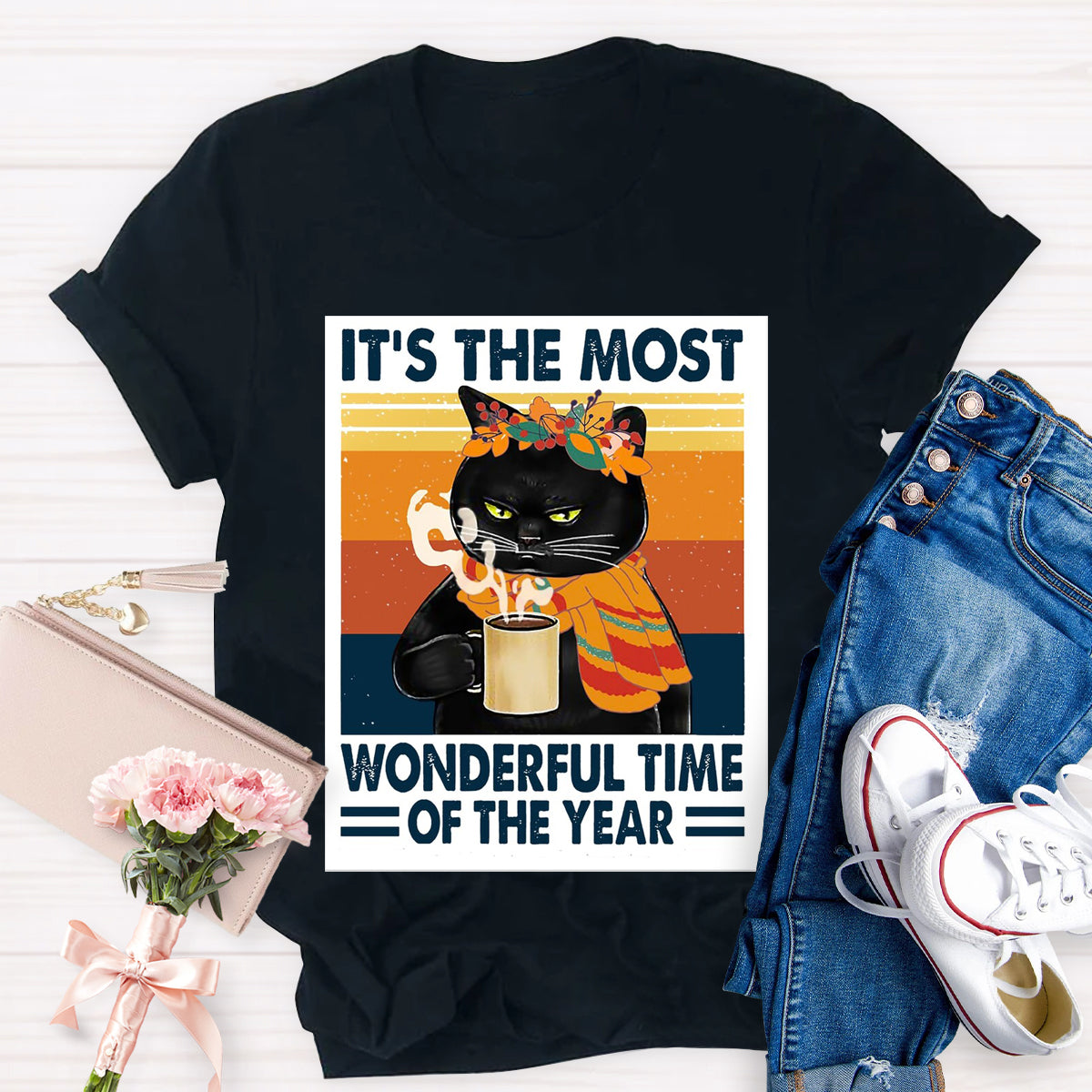 Black Cat It's The Most Wonderful Time Of The Year T-Shirt