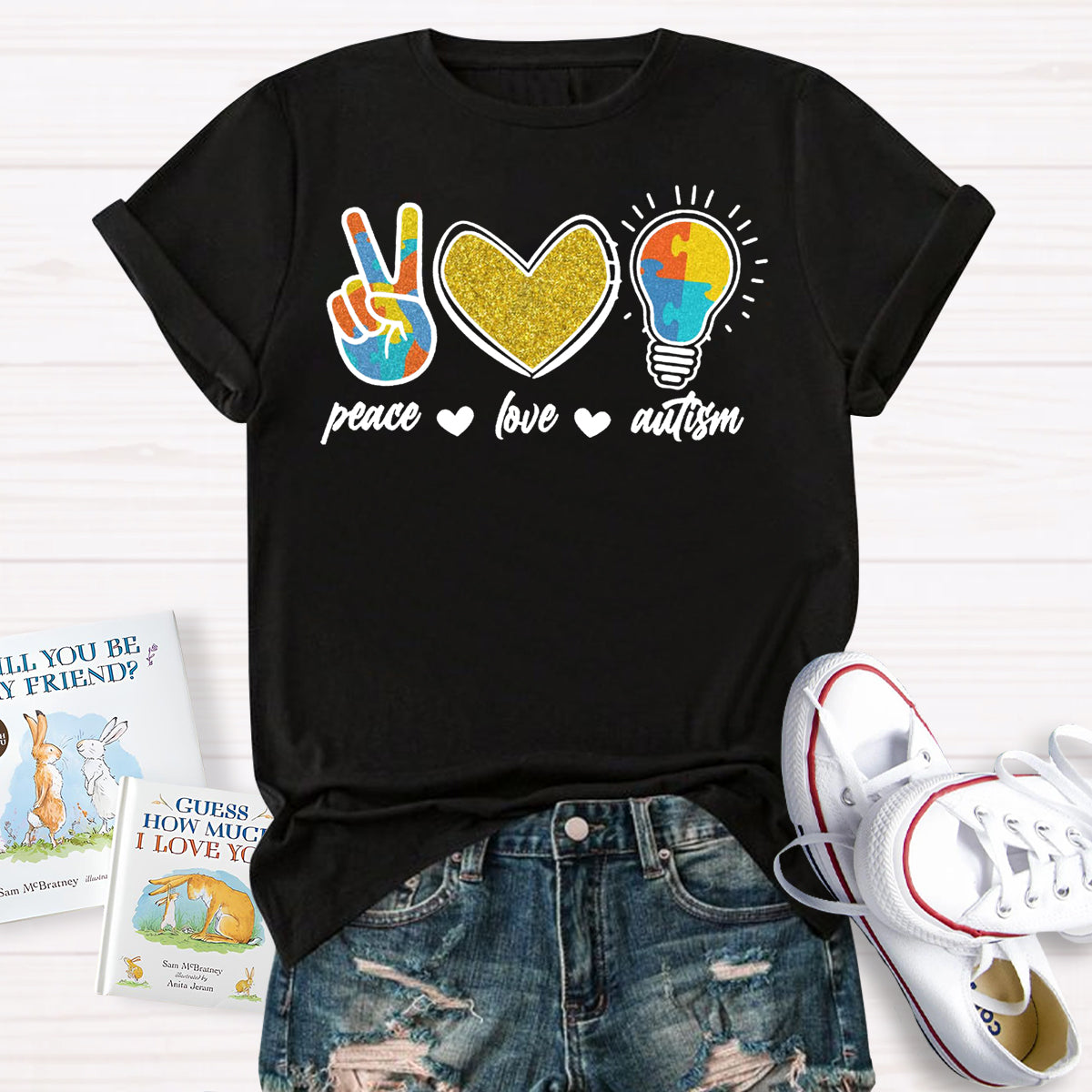 Peace Love Autism Teacher T-Shirt