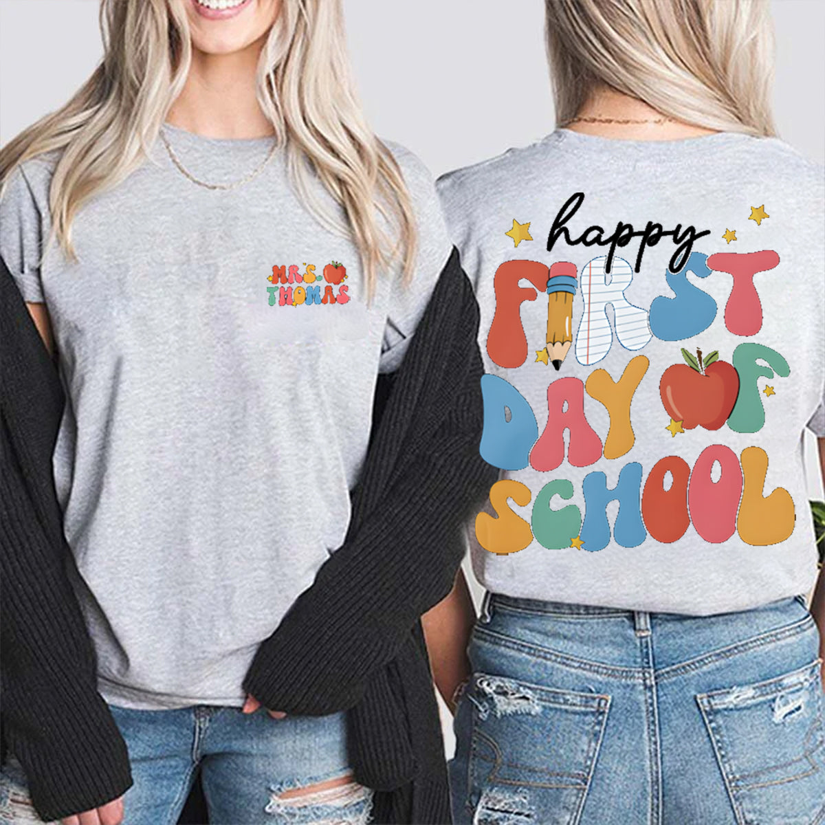 Personalized Name Happy First Of Day School Double Printed T-shirt