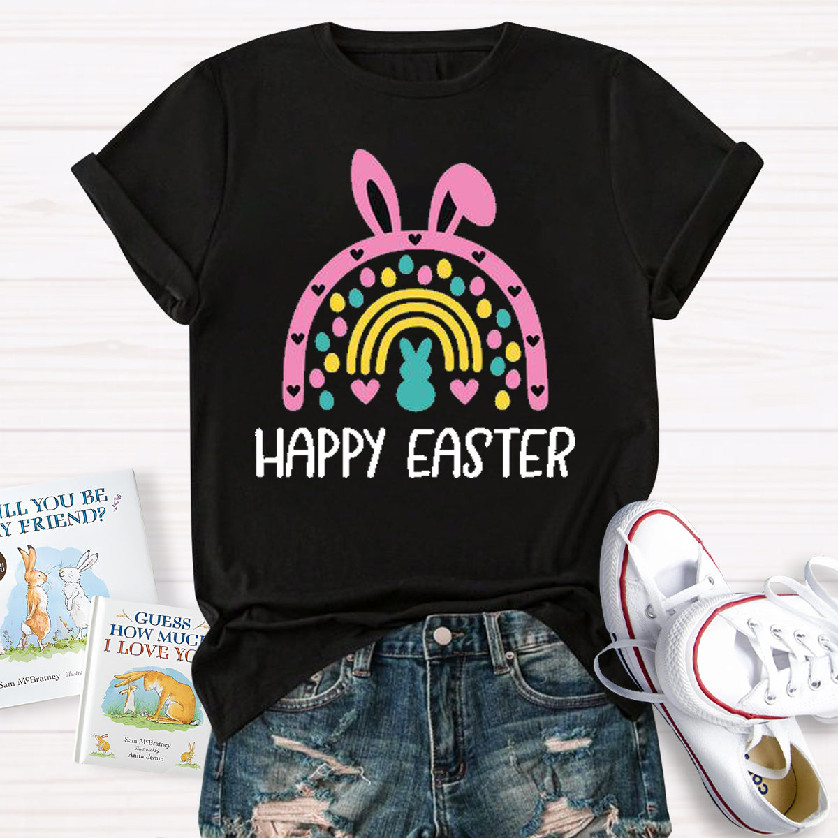 Happy Easter Bunny Rainbow Teacher T-Shirt