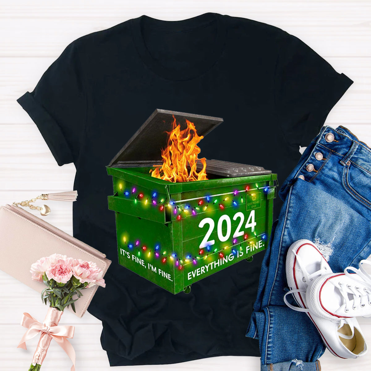 Everything Is Fine Funny Dumpster Fine Christmas T-Shirt