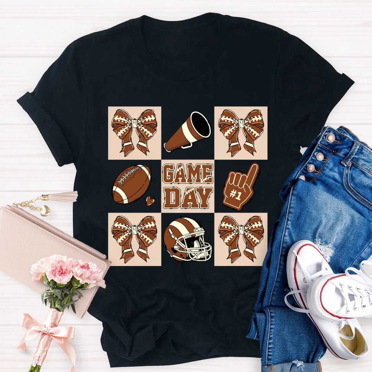 Game Day Bow Tie Baseball Teacher T-Shirt