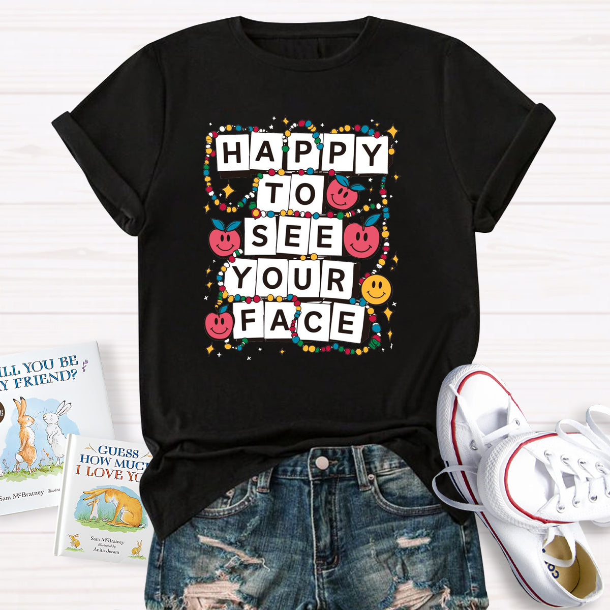 Apple Beads Happy To See Your Face T-Shirt