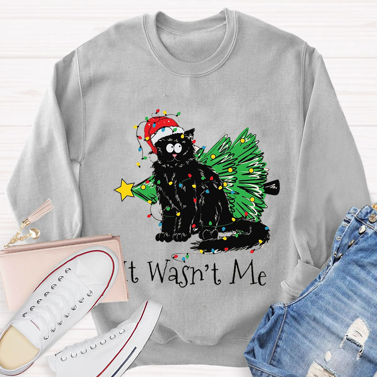 It Wasn't Me Christmas Cute Cat Sweatshirt