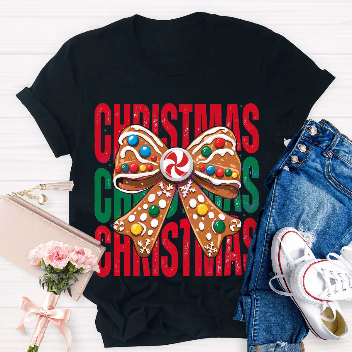 Nice Coquette Bow gingerbread Christmas T-Shirt