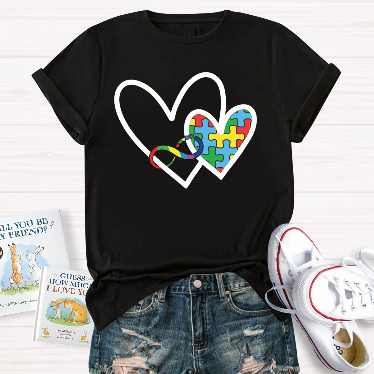 Autism Colorful Heart Teacher T-Shirt