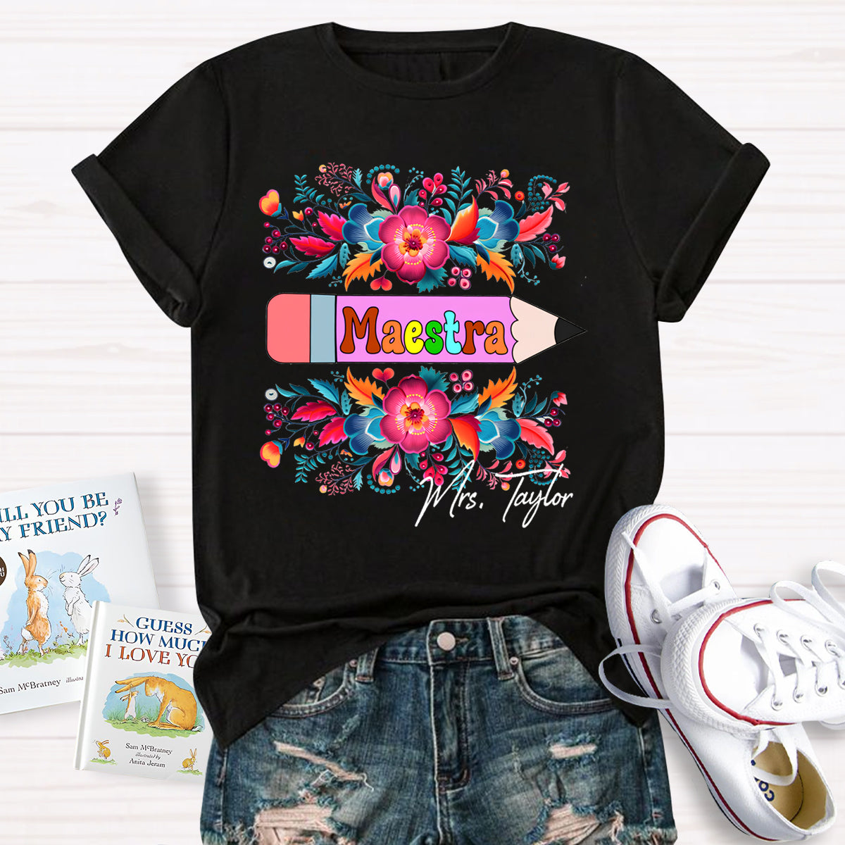 Personalized Maestre Teacher Name  Floral T-Shirt