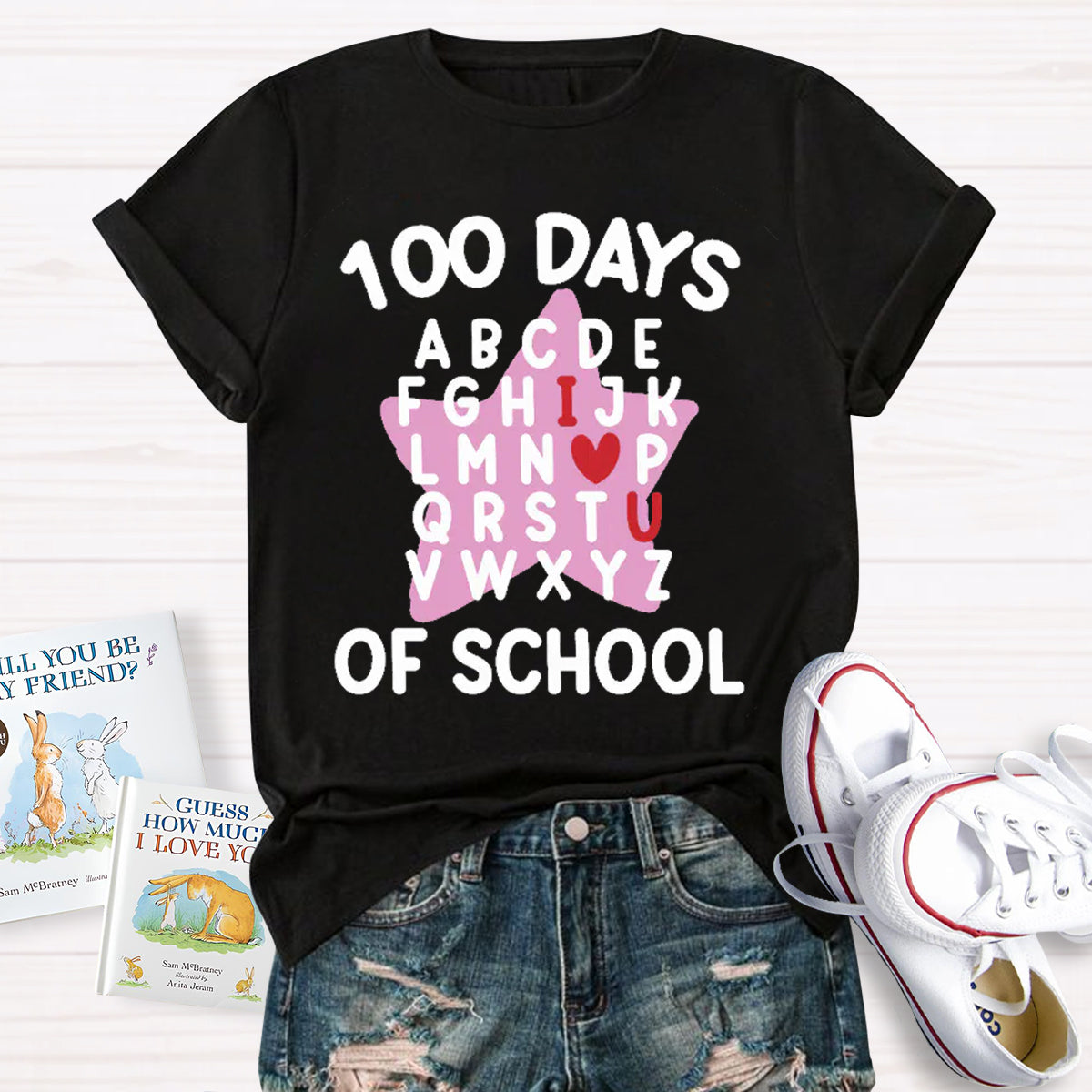 100 Days Of School Star Alphabet Teacher T-Shirt