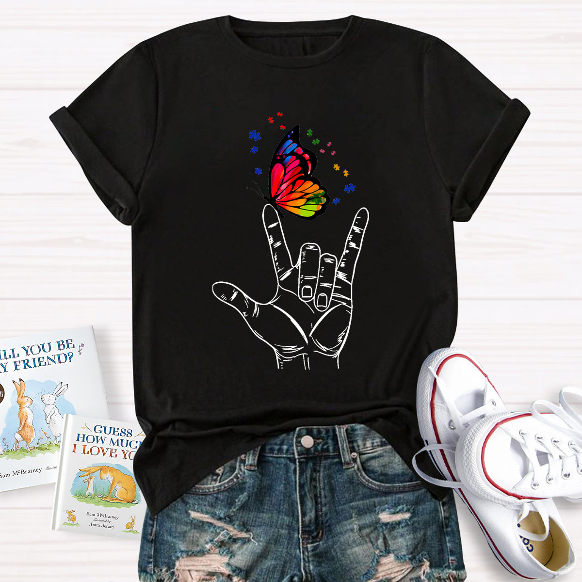 Love Sign Language Autism Butterfly T-Shirt