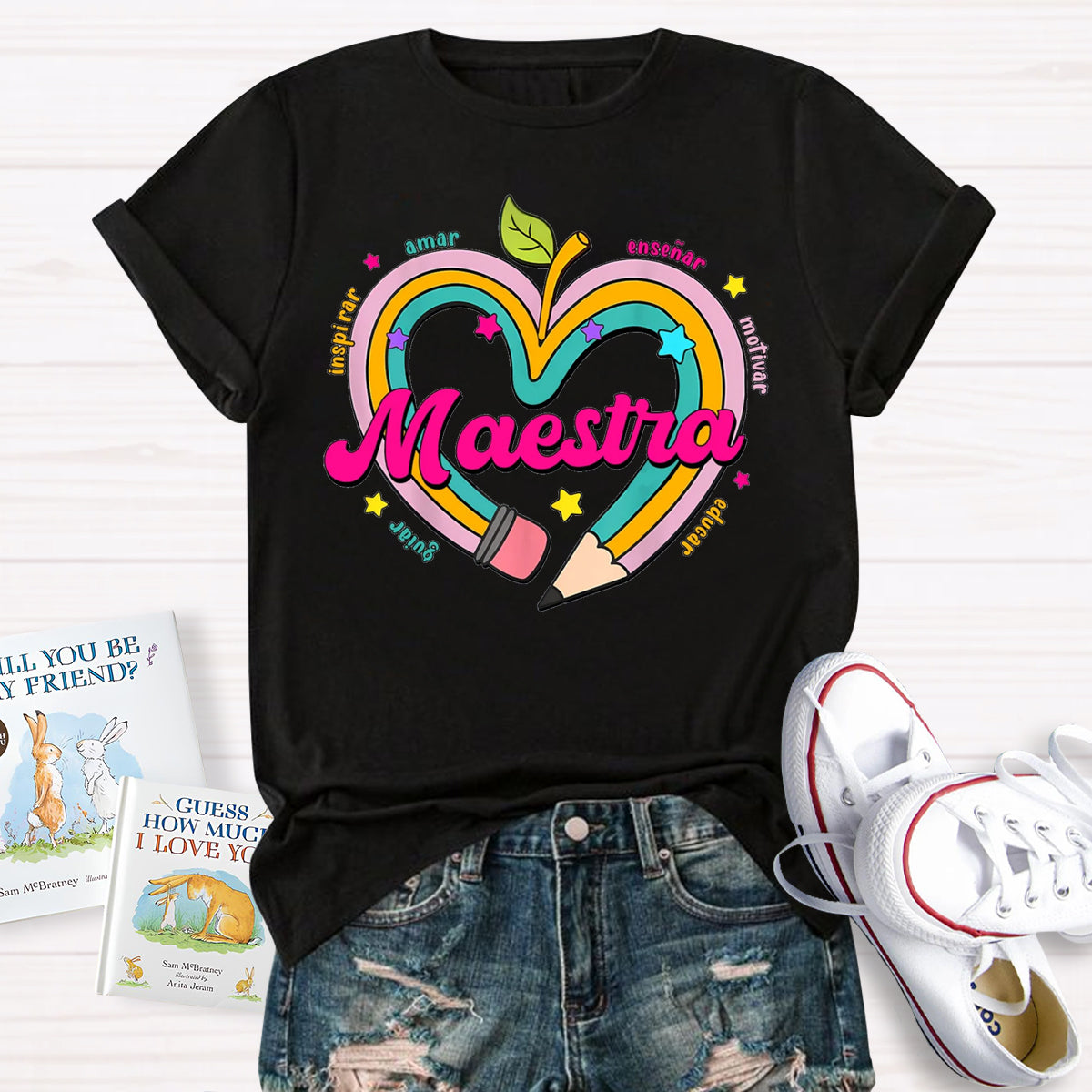 Maestra Pencil Apple Spanish Teacher T-Shirt