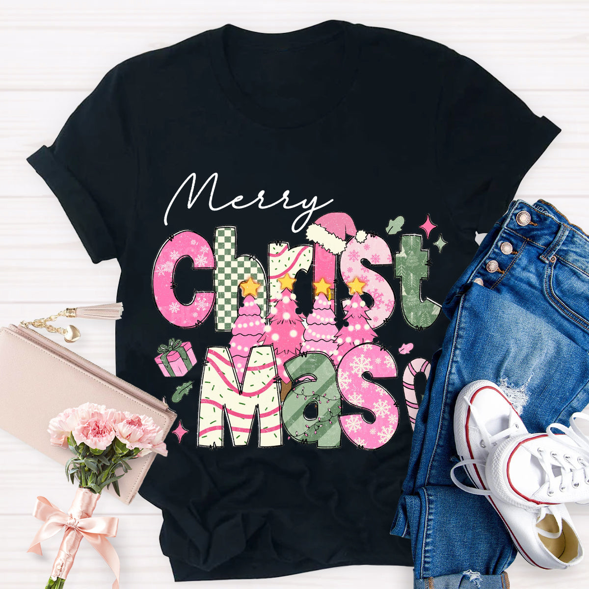 Merry Christmas Vibes Teacher T-Shirt