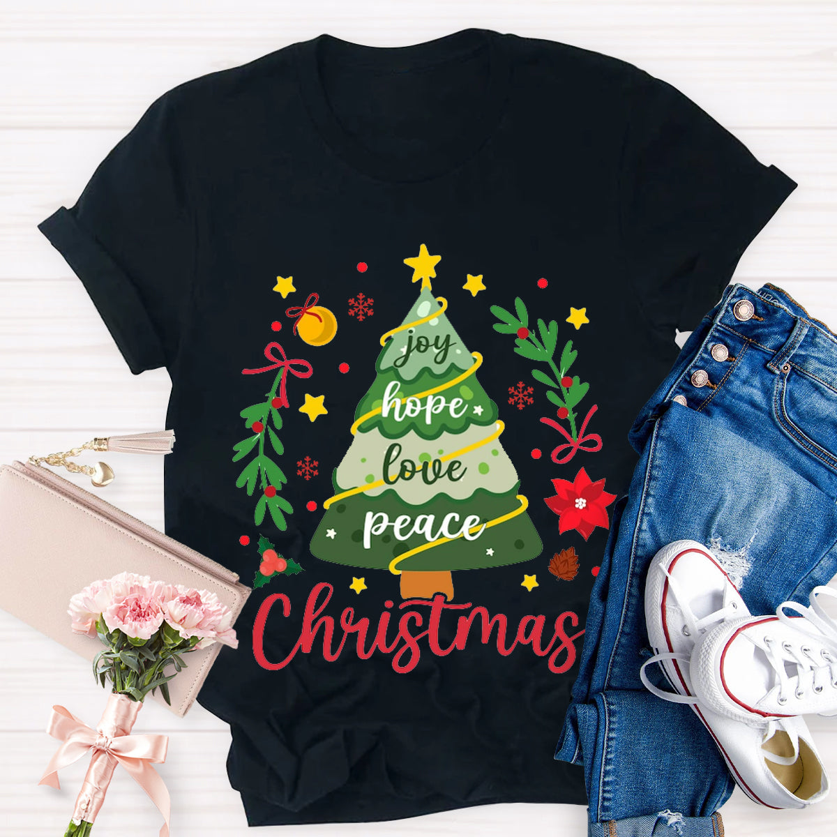 Christmas Tree Joy Hope Love Peace T-Shirt