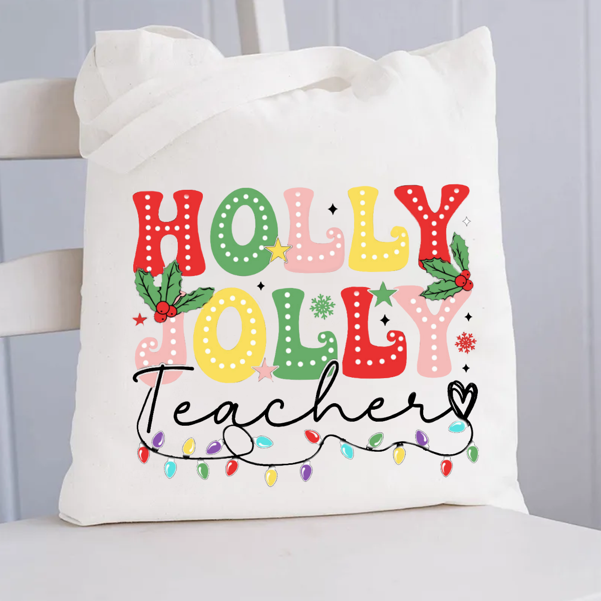 Christmas Holly Jolly Canvas Tote Bag