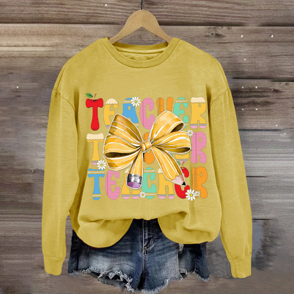 Apple Bow Design Teacher Sweatshirt